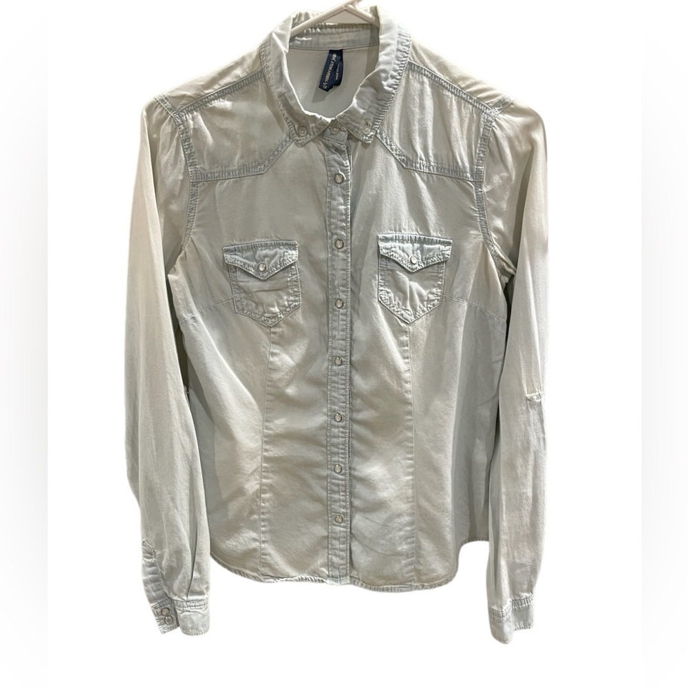 Highway Jeans Denim Light Blue Pearl Snap Button Down Shirt